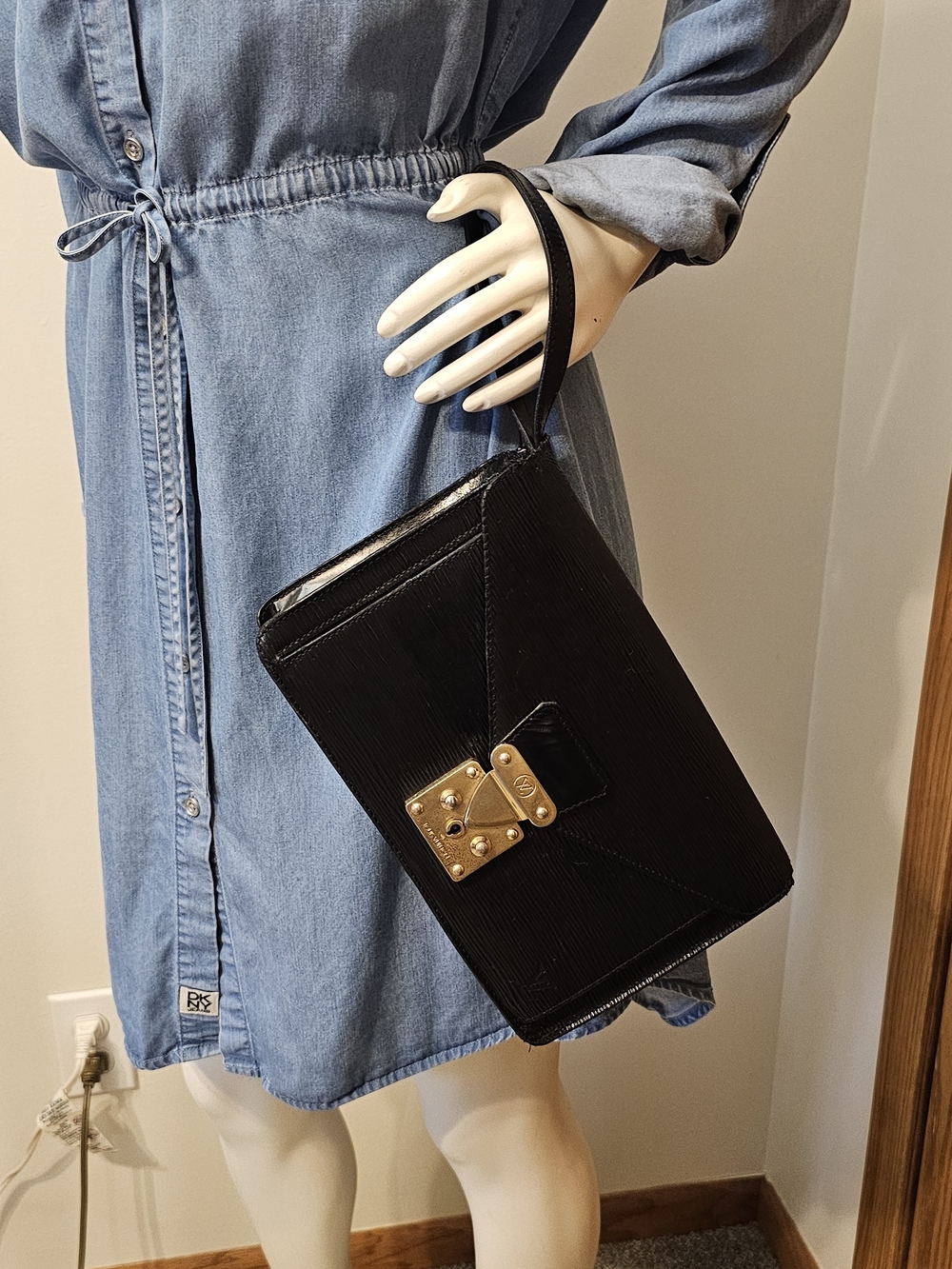 Louis Vuitton Black Epi Leather Wristlet with Gold Hardware